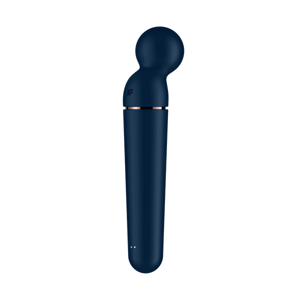 Dettaglio laterale vibratore Satisfyer Planet Wand-er blu scuro con logo SF