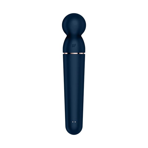 Vista frontale vibratore Satisfyer Planet Wand-er blu scuro con logo SF