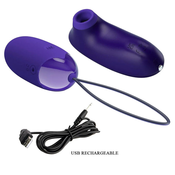 Set Pleasure Combo viola con succhiaclitoride wireless e ovulo vibrante ricaricabile USB