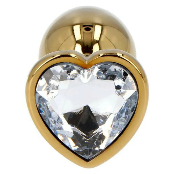 Plug anale cuore in metallo dorato con diamante Swarovski frontale dettagliata