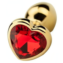 Plug Anale A Forma Di Cuore in Metallo Dorato Con Swarovsky Rosso