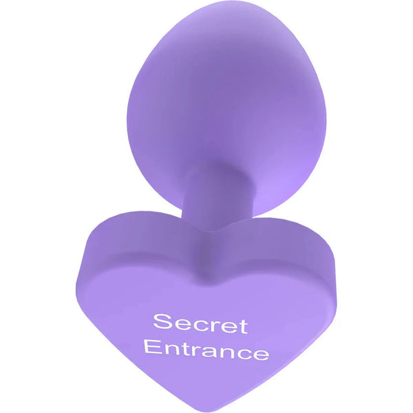 Plug anale viola ToyJoy base cuore testo Secret Entrance bianco