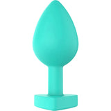 Plug anale silicone verde acqua base quadrata piatta vista verticale