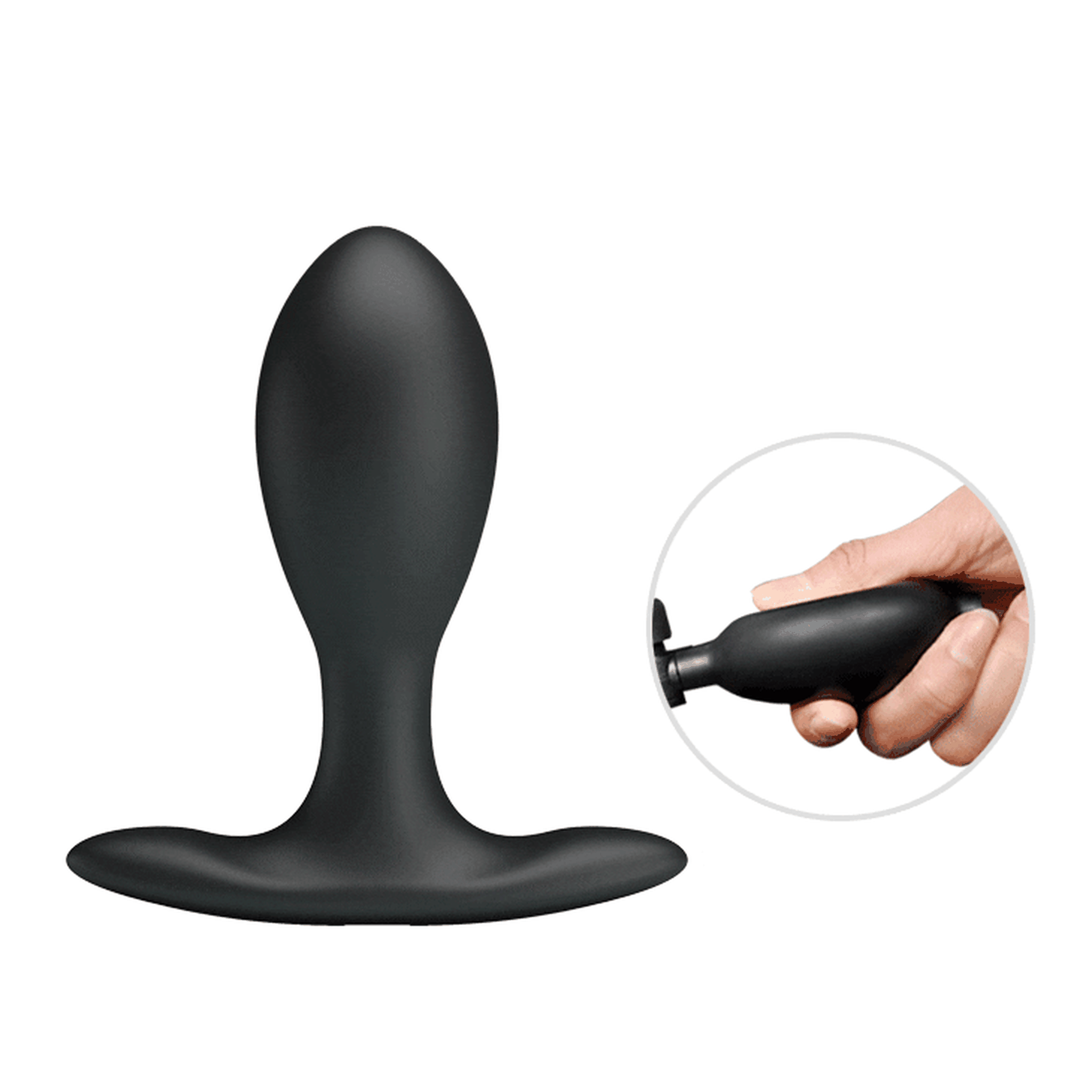 Plug Anale Gonfiabile in Silicone Medicale - Nero, 9 cm