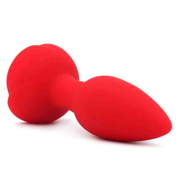 Plug anale rosso in silicone ergonomico vista laterale senza accessori