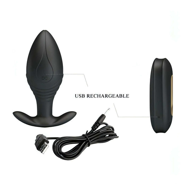 Plug Anale Wireless con Potente motore da 12 modalità di vibrazione - Ricaricabile, Impermeabile, Nero