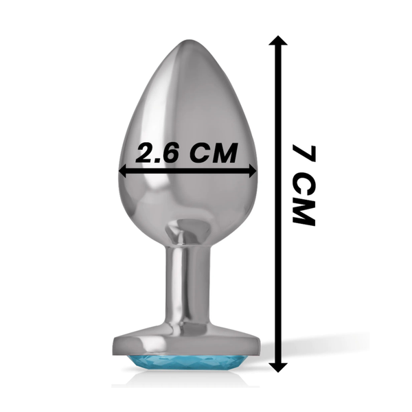 Plug anale metallo 7 cm con diamante azzurro incastonato base piatta