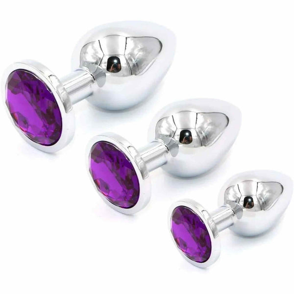 Set di 3 plug analesi in metallo argentato con diamante viola