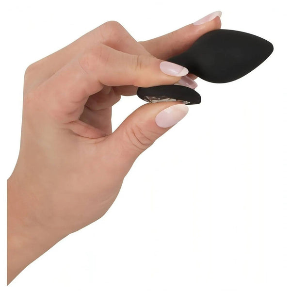 Plug Anale con Diamante a forma di cuore - Nero, Silicone