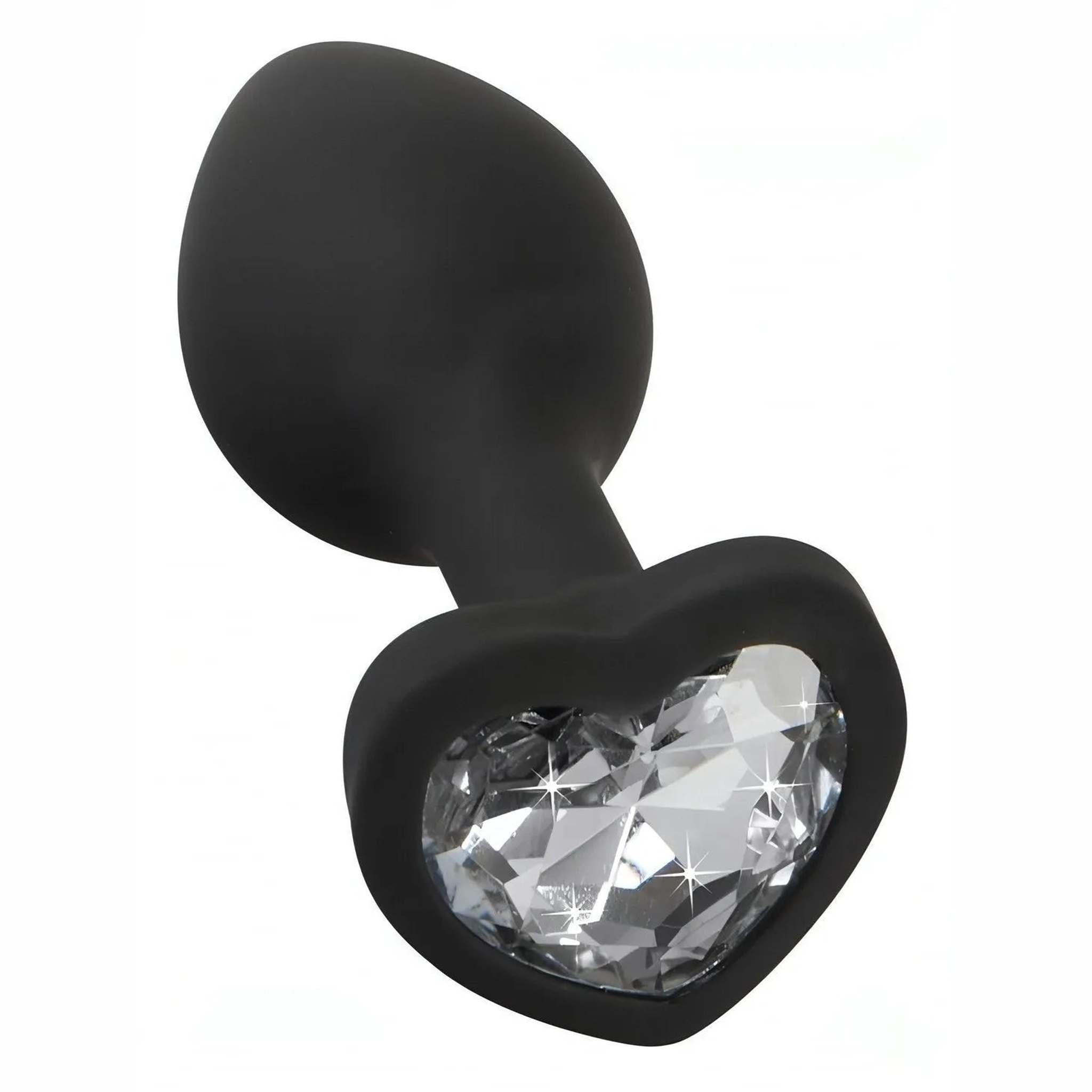 Plug Anale con Diamante a forma di cuore - Nero, Silicone