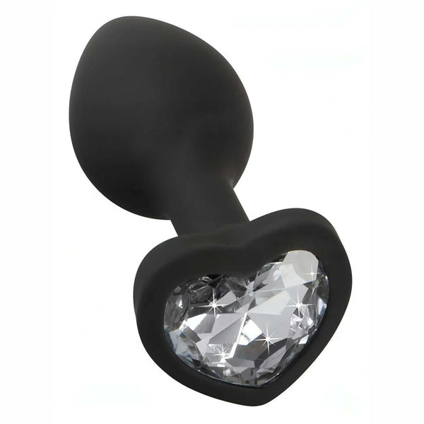 Plug Anale con Diamante a forma di cuore - Nero, Silicone