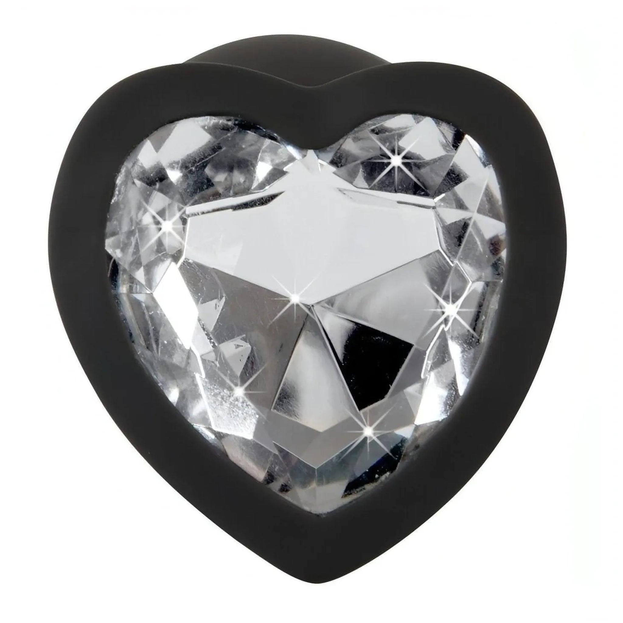 Plug Anale con Diamante a forma di cuore - Nero, Silicone