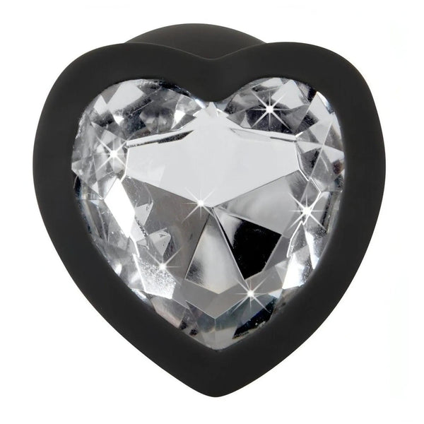 Plug Anale con Diamante a forma di cuore - Nero, Silicone