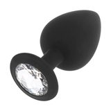 Plug anale nero in silicone con diamante bianco alla base
