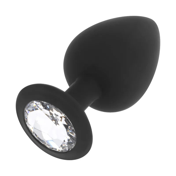 Plug anale nero in silicone con diamante bianco alla base