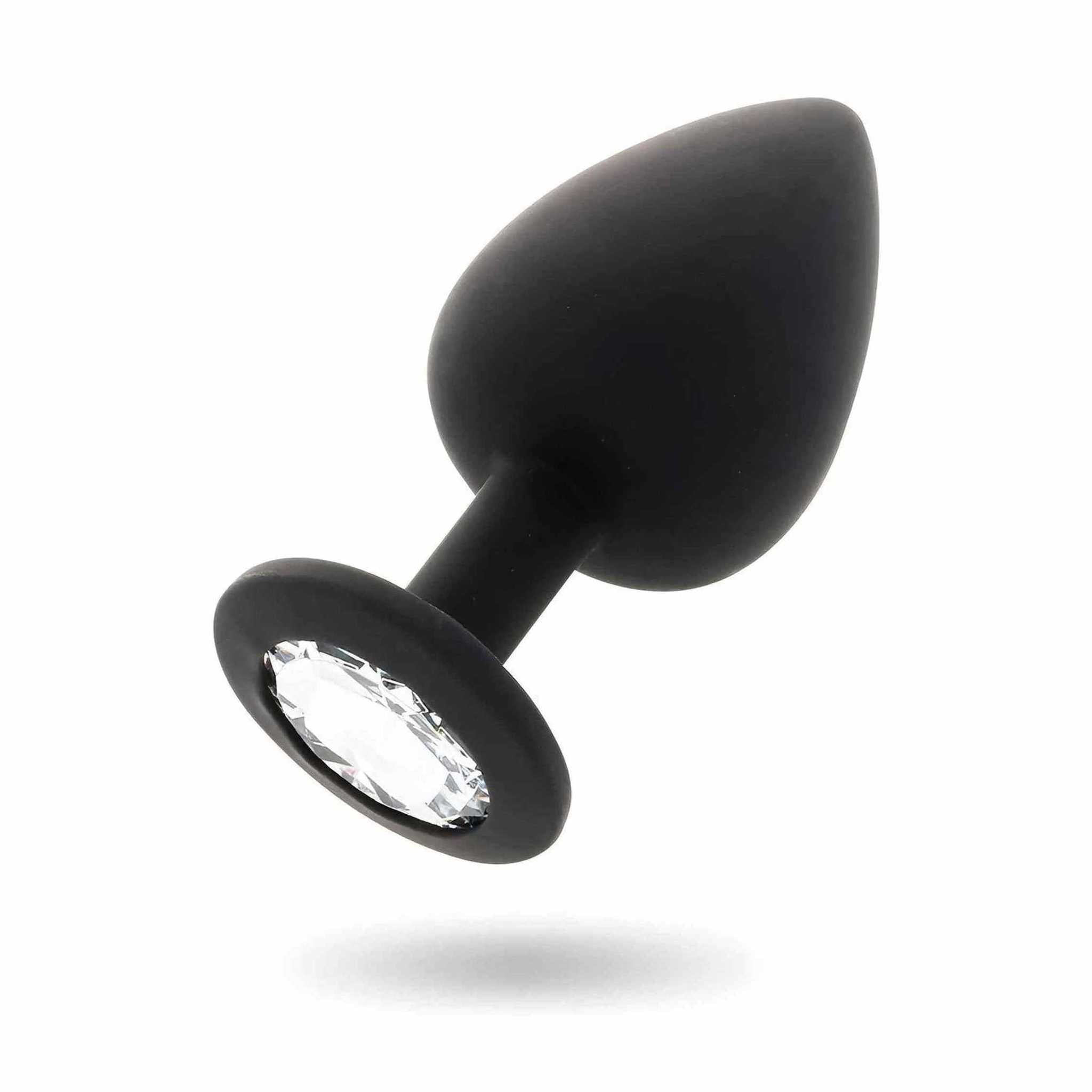 Plug Anale in Silicone con Diamante trasparente - Nero
