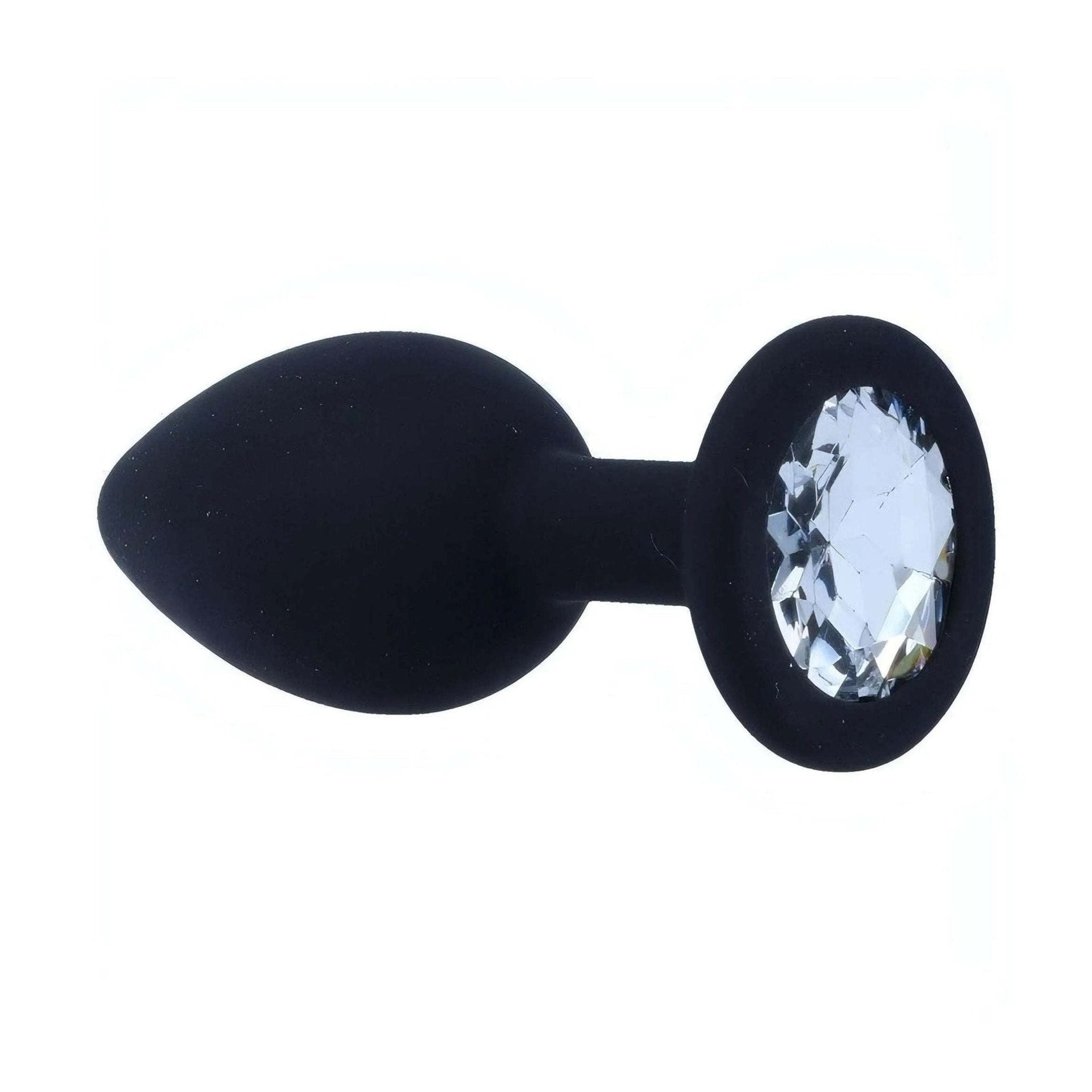 Plug Anale in Silicone con Diamante trasparente - Nero