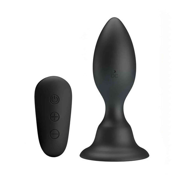Plug anale gonfiabile nero in silicone con telecomando wireless a 12 modalità