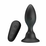 Vista frontale plug anale nero ergonomico con telecomando a goccia