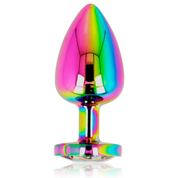 Plug anale in acciaio iridescente a forma di goccia con diamante cuore