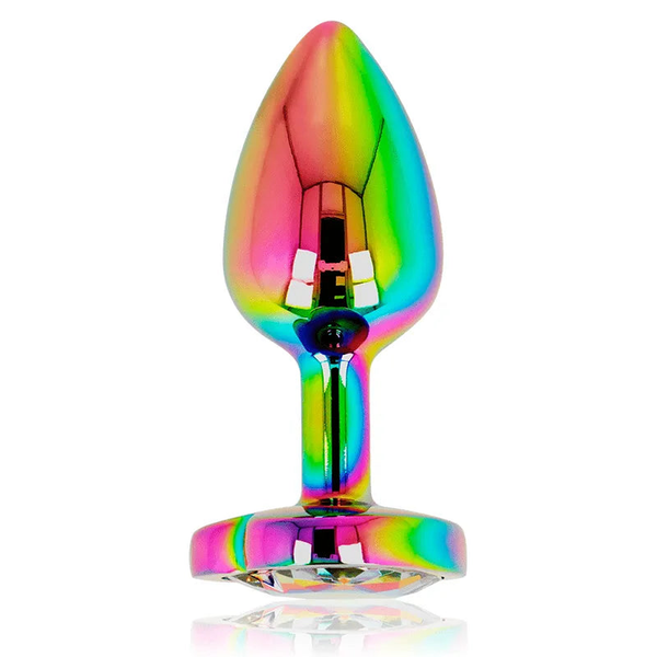 Plug anale ergonomico metallo iridescente con gioiello base