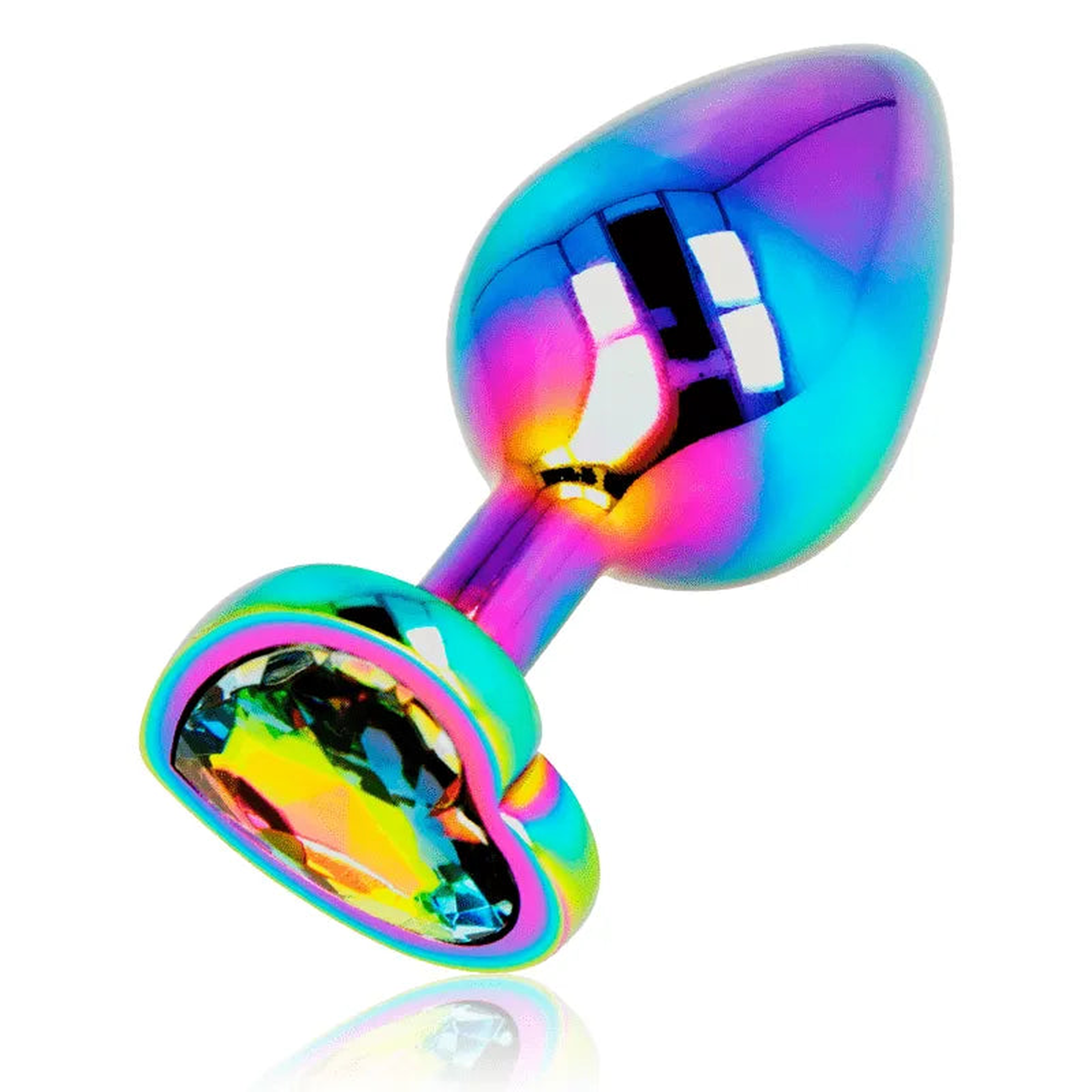 Plug anale in acciaio Iridescente con diamante a cuore - Taglia Medium