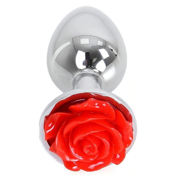 Plug anale in acciaio con rosa decorativa - S