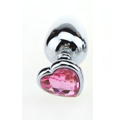 Plug anale in metallo con swarovsky a forma di cuore - Rosa, Large