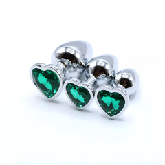 Metal Anal Plug with Swarovski Heart Shape Green