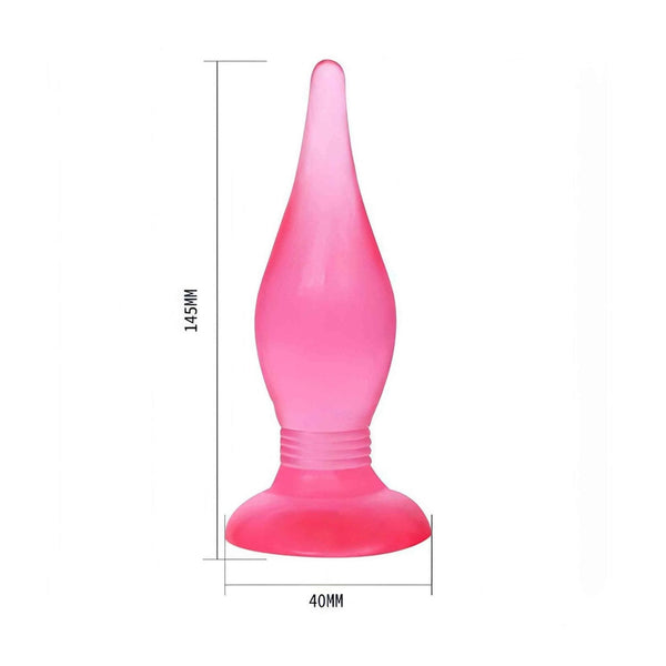 Plug anale rosa morbido con diametro crescente e misure indicate