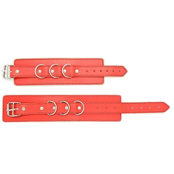 Polsiere in cuoio con cinghie regolabili e catenina - Rosse