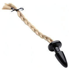 Pony Play Butt Plug - Nero con coda bionda