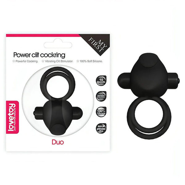 Power Clit Doppio Anello Fallico Vibrante con Stimolatore Clitorideo
