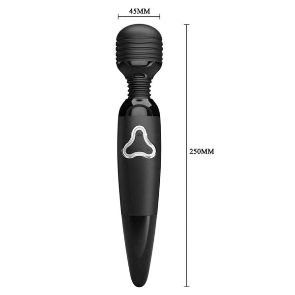 Power Wand vibratore nero ricaricabile testa rigata manico ergonomico vista frontale
