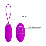 Schema tecnico vibratore uovo viola Pretty Love Julia con pulsanti accensione e vibrazione