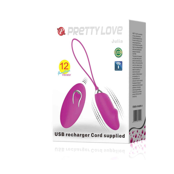 Scatola imballaggio vibratore uovo viola Pretty Love Julia con cavo ricarica e telecomando