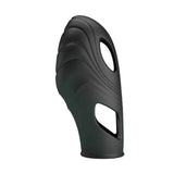 Vista frontale vibratore da dita nero con forma ergonomica e aperture ovali