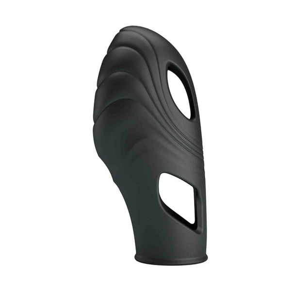 Vista frontale vibratore da dita nero con forma ergonomica e aperture ovali