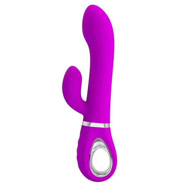 Vibratore coniglio viola acceso Pretty Love Terence frontale silicone liscio anello metallico