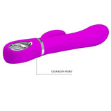 Porta di ricarica vibratore coniglio viola acceso con coperchio metallico argentato