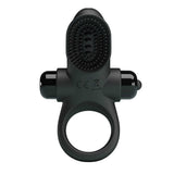 Anello vibrante nero Pretty Love vista frontale con unità stimolazione ovale a rilievi