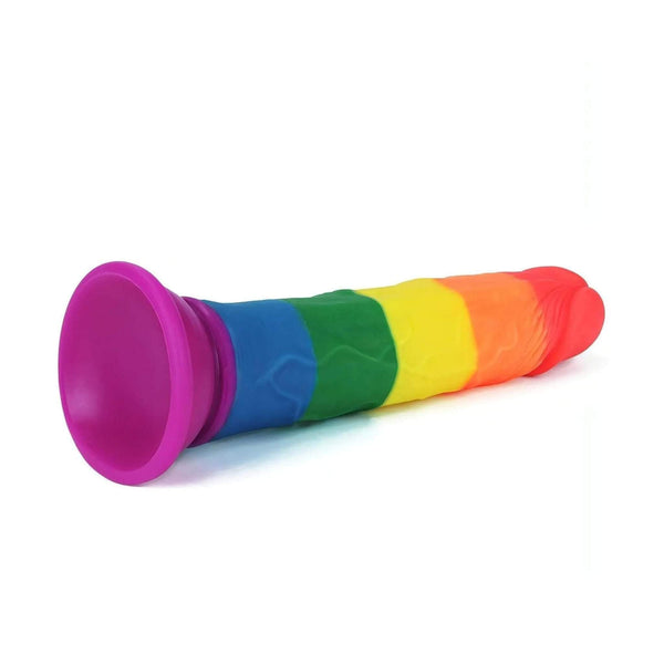 Dildo arcobaleno in silicone medicale con base ventosa robusta e superficie liscia