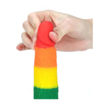 Dettaglio testa anatomica dildo arcobaleno in silicone medicale morbido