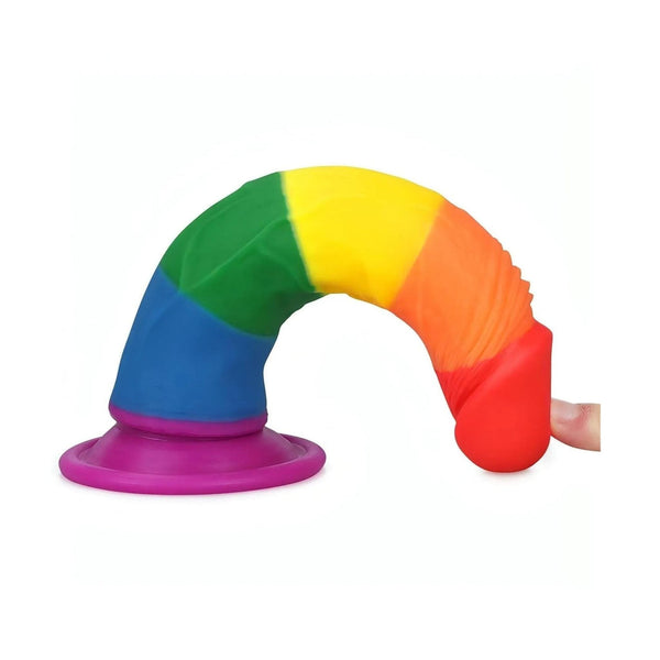 Dildo arcobaleno in silicone medicale con base ventosa e finitura liscia