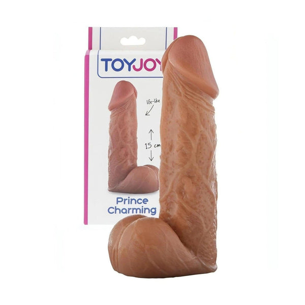 Confezione dildo ToyJoy Prince Charming 15cm life-like colore carnoso con logo e dettagli