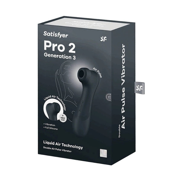 Scatola Satisfyer Pro 2 Gen 3 Vibratore Doppio Impulso d'Aria Nero con Tecnologia Liquid Air