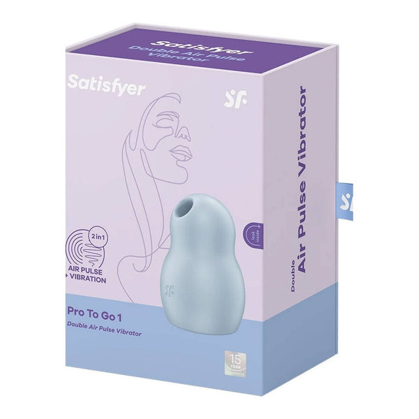 Scatola confezione vibratore Satisfyer Pro To Go 1 Double Air Pulse blu e viola