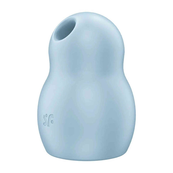 Vista laterale vibro a goccia Satisfyer Pro To Go 1 blu chiaro con foro ovale