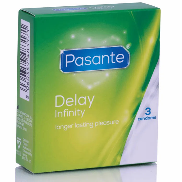 Confezione da 3 profilattici ritardanti Pasante Delay Infinity verde