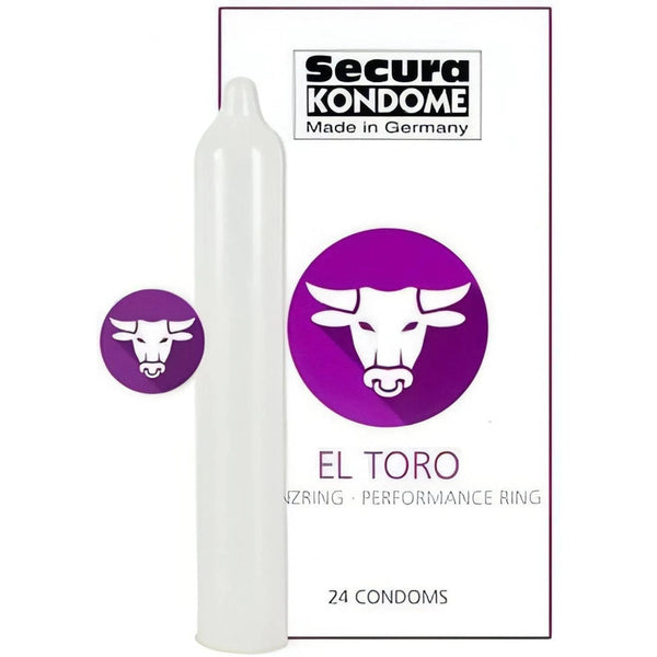 Profilattico trasparente El Toro Performance Ring con anello viola e confezione da 24 pezzi